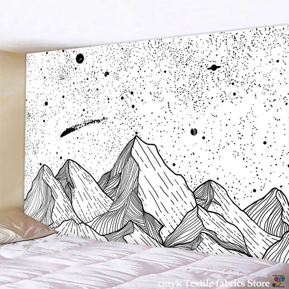 DecorBites™ Black & White Stars Mandala Tapestry - Home Decor