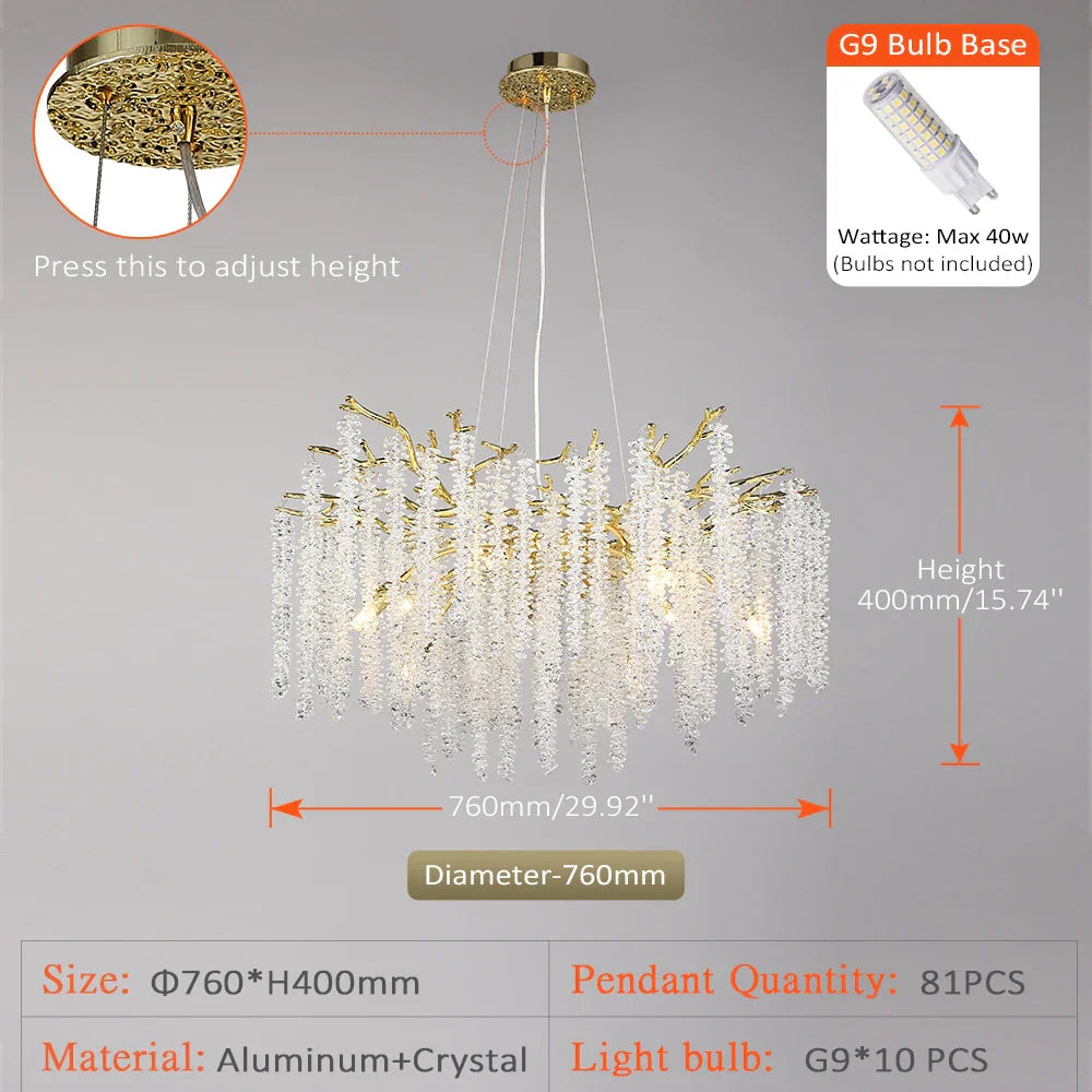 DecorBites™ Crystal Metal Chandelier: Elegant Luxury Hanging Lamp for Home Hotel Decor