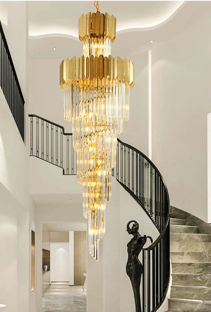 DecorBites™ Golden Luxury Hotel Lobby Crystal Chandelier for Multi-Story Staircase Lighting