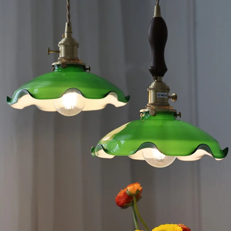 Green Glass Pendant Light Adjustable E27 Base