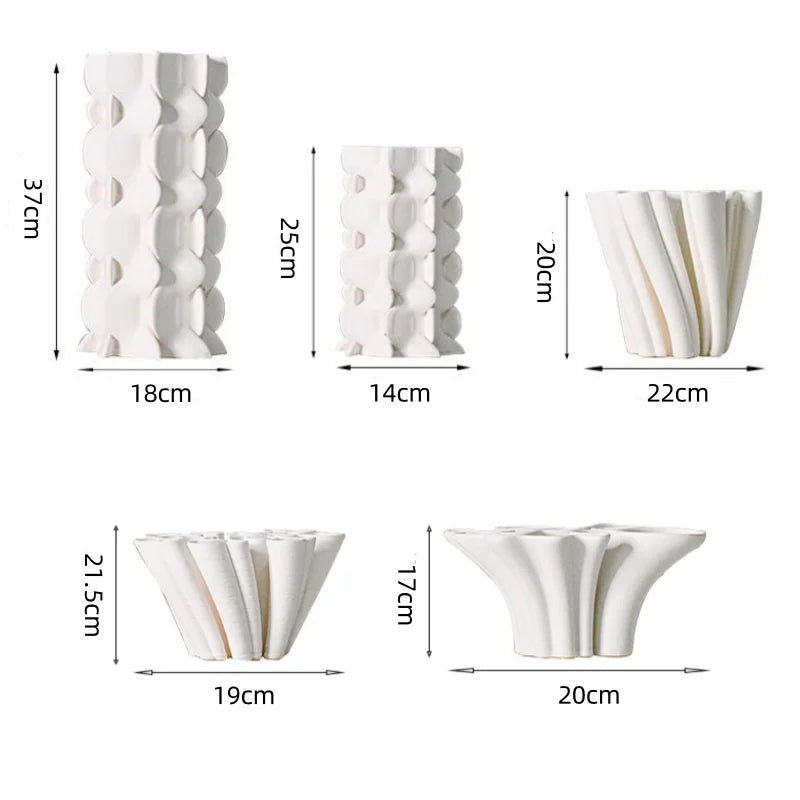 DecorBites™ Geometric Ceramic Fold Pattern Flower Vase Decorative Home Ornament