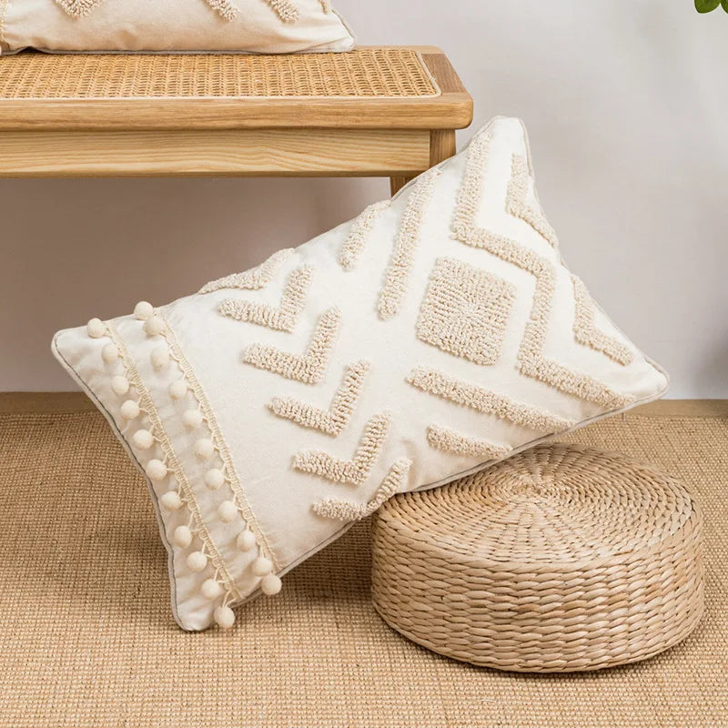DecorBites™ Lace Tassel Cushion Tufted Sofa Pillowcase for Office Chair Pad