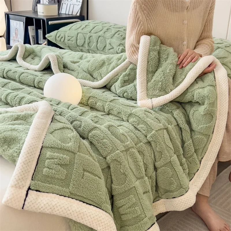 DecorBites™ Cozy Jacquard Taffeta & Flannel Nap Blanket - Warm, Thick Comforter for Bedroom