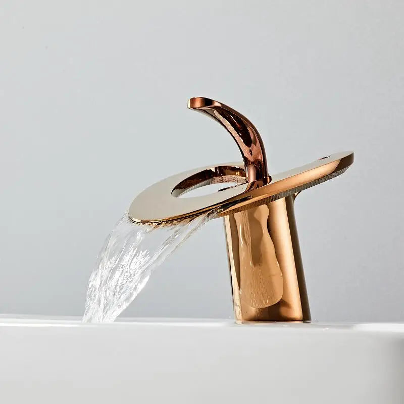 DecorBites™ Golden/White & Black Waterfall Basin Faucet - Brass Sink Mixer Tap - Hot & Cold