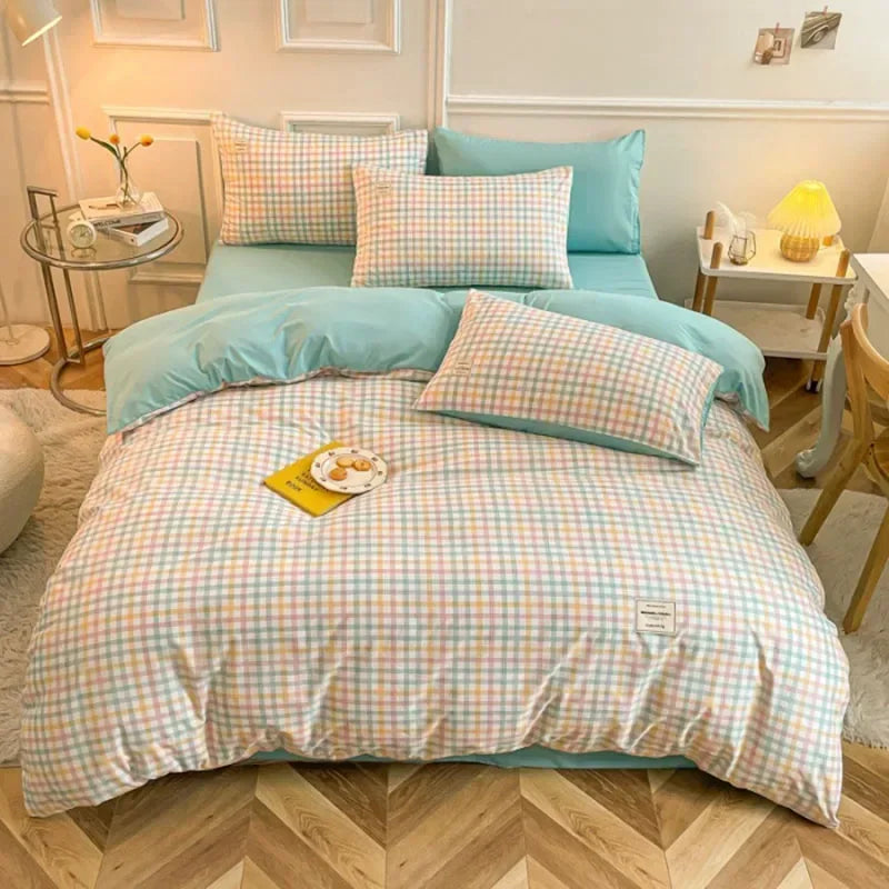 Cotton Grid Print Quilt Cover