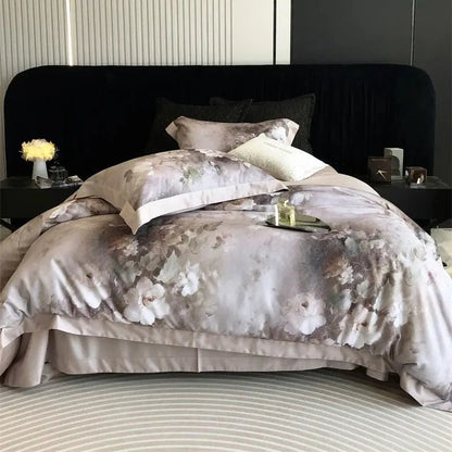 DecorBites™ Flowers Pattern Brushed Bedding Set: Duvet Cover, Bed Sheet, Fitted Sheet, Pillowcase 4Pcs