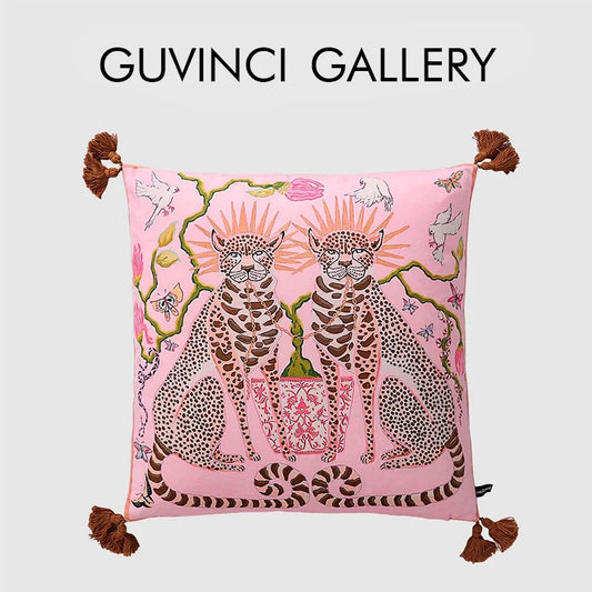 DecorBites™ Luxe Cheetah Halo Pillowcase: Decorative Tassel Cushion Cover GG Style