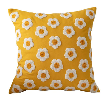 DecorBites™ Daisy Floral Embroidery Pillow Cover 45x45cm/30x50cm White Blooms Cozy Soft Décor