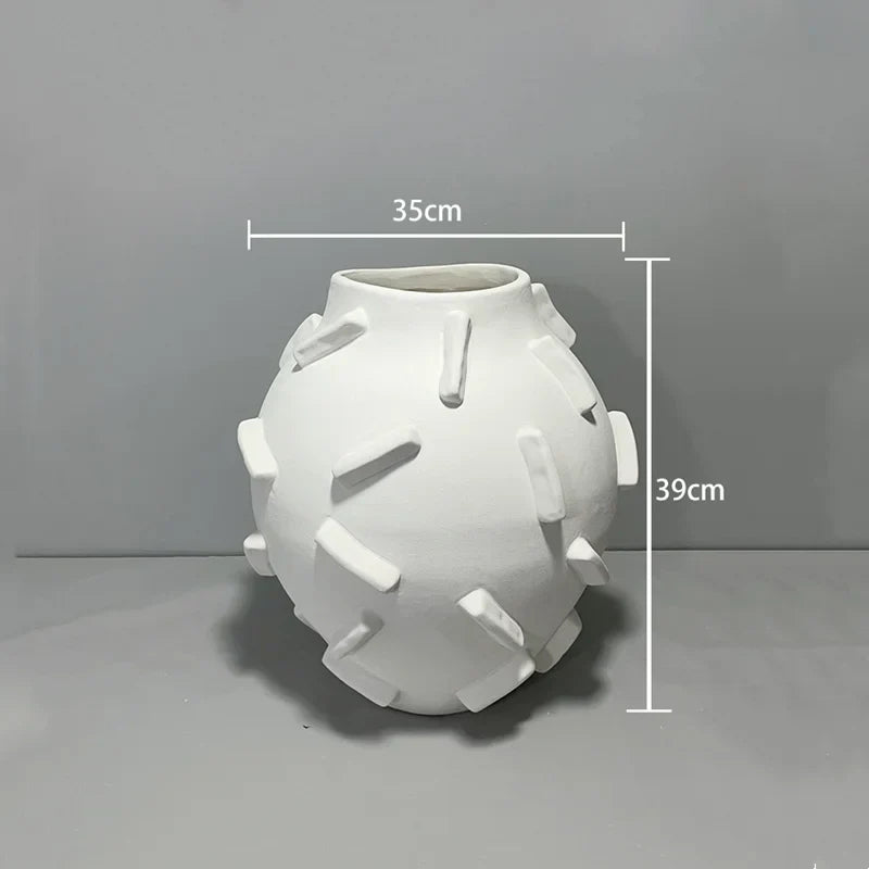 DecorBites™ Geometric Block Ceramic Vase - Abstract Floral Arrangement - Home Decor Handicraft