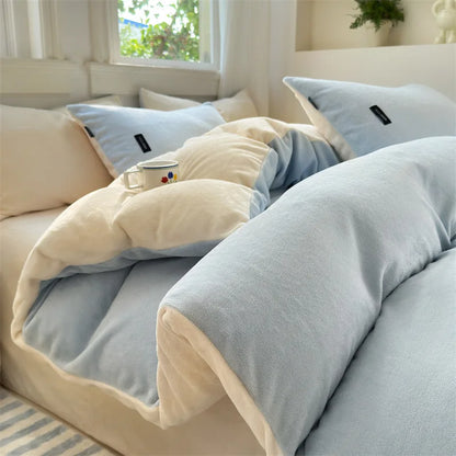 DecorBites™ Coral Color Blocked Velvet Single Duvet Cover for Winter