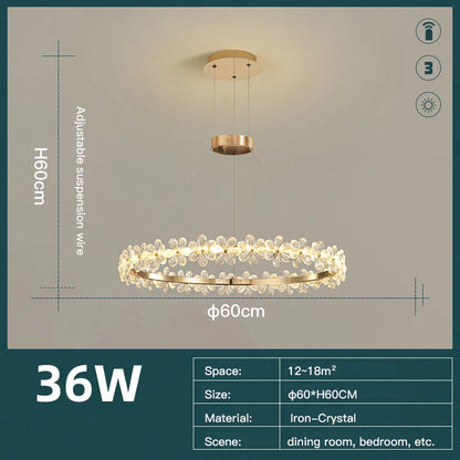 DecorBites™ Crystal Ring LED Chandelier: Modern Luxury Pendant Lamp for Home Decor