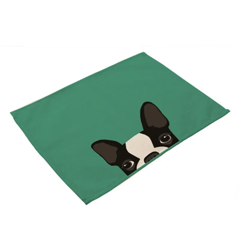 DecorBites™ Dog Cat Pattern Cotton Linen Dining Table Mats 32*42cm