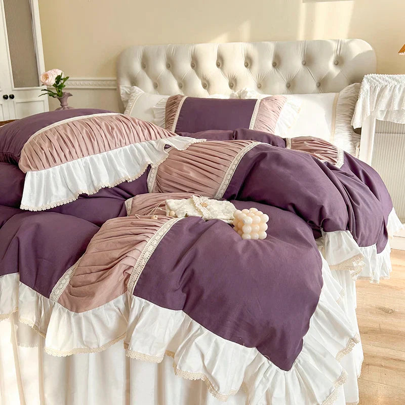 Cotton Ruffle Bedding Set Pleated 2M Bed Skirt