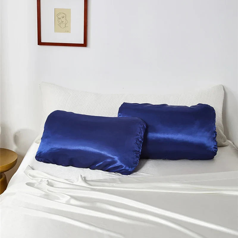 DecorBites™ Imitation Silk Elastic Band Pillowcase Queen King Size Smooth Satin Luxury Bedding