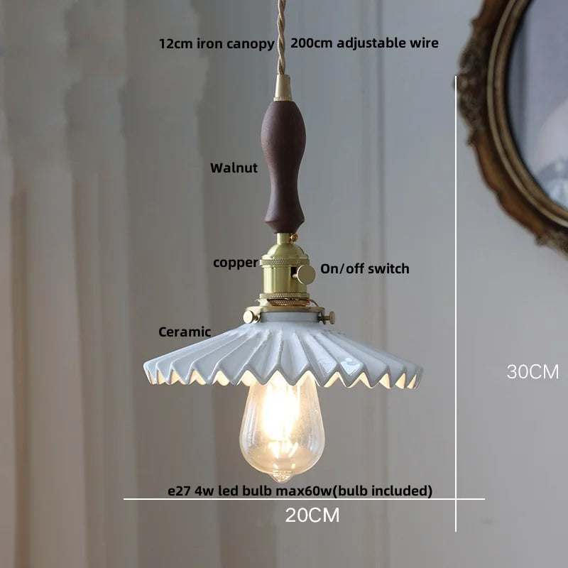 DecorBites™ Brown Wood LED Pendant Lamp Ceramic Nordic Hanging Light Fixtures