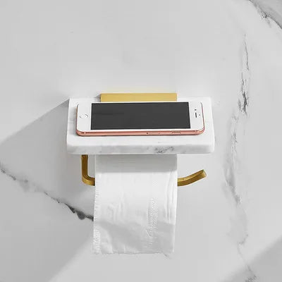DecorBites™ Gold Marble Toilet Paper Holder Tissue Box Stand Wall Mount Bathroom Rack