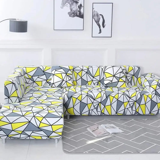 DecorBites™ Geometric Stretch Sofa Cover Slipcover | Couch Protector | L Shape Sofa Cover