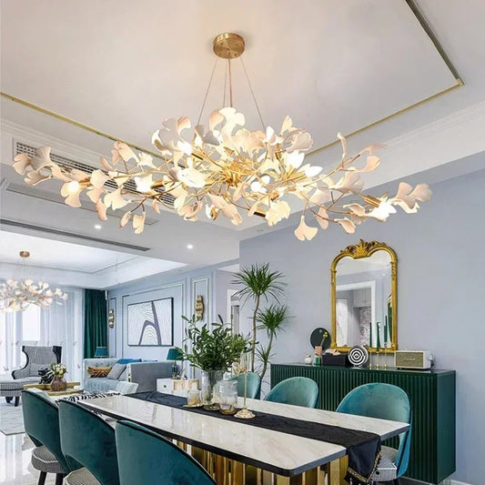 DecorBites™ Ginkgo Branch Leaf LED Ceiling Chandelier - Modern Nordic Design for Home Decor