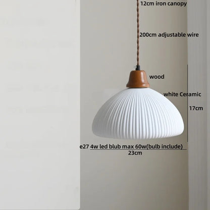 DecorBites™ Copper Wood LED Pendant Light: Ceramic Modern Tassel Hanging Lamp