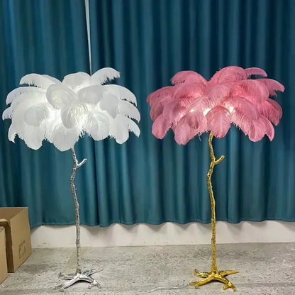 DecorBites™ Elegant Feather Floor Lamp with Adjustable Bulbs for Stylish Home Decor