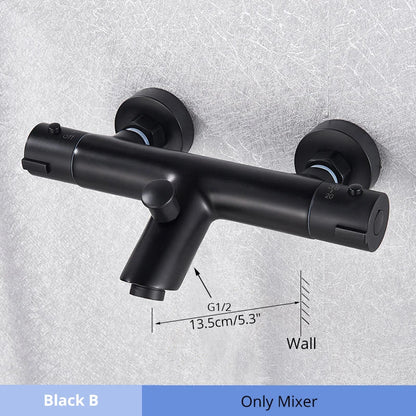 DecorBites™ Black/Chrome Thermostatic Shower Set with Brass Wall Mount Mixer Handle Spray