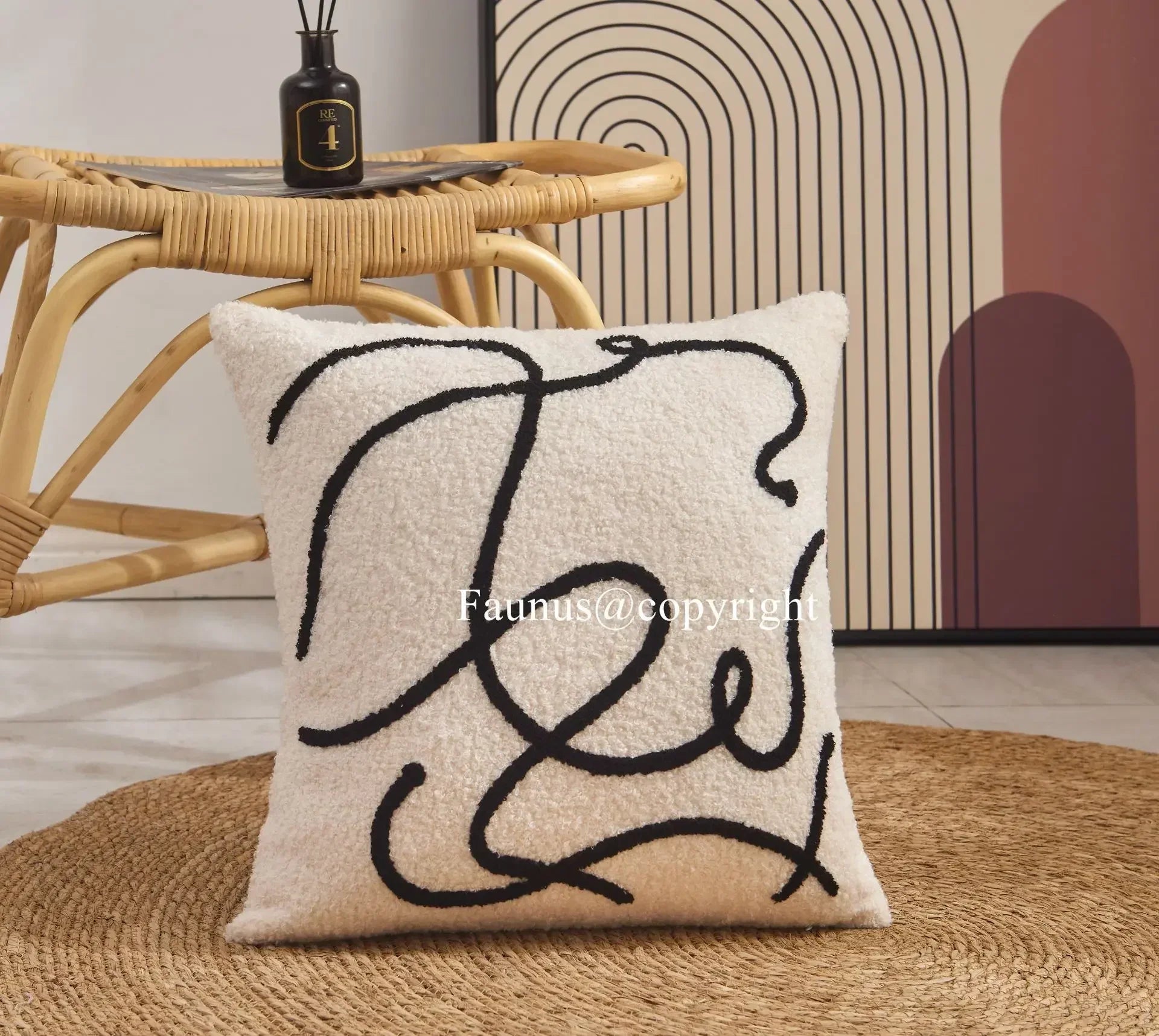 Beige Abstract Lambswool Cushion