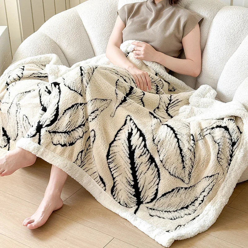 Leaf Jacquard Flannel Blanket