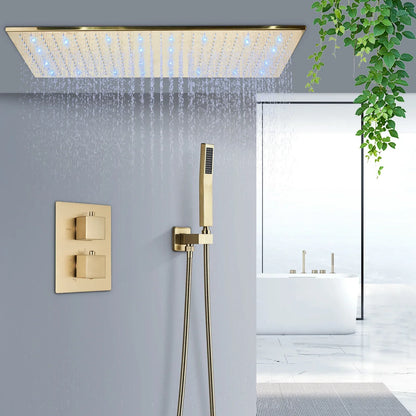 DecorBites™ Brushed Gold LED Thermostatic Shower Faucet Set with Ceiling Rainfall Shower Head