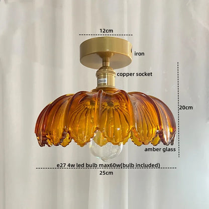 DecorBites™ Green Glass Copper Ceiling Light Fixture Balcony Kitchen Modern LED Lamp