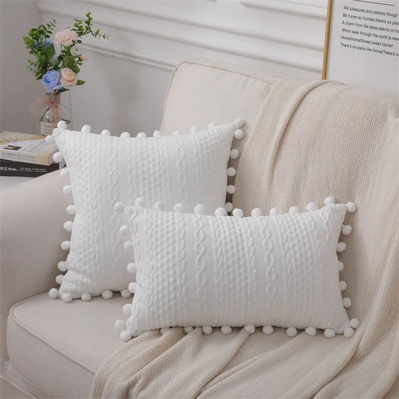 Cotton Pompom Cushion Cover