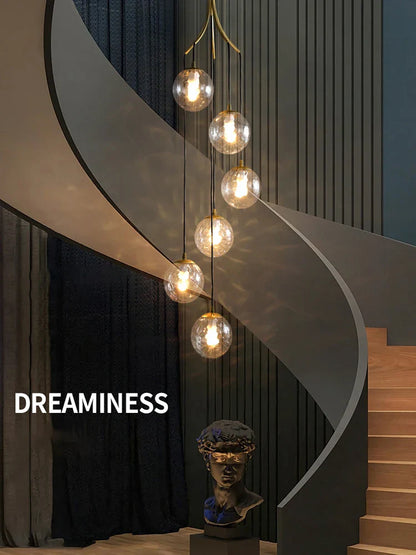 DecorBites™ Glass Ball LED Chandelier, Modern Minimalist Loft Villa Staircase Decor