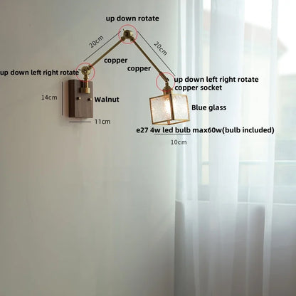 DecorBites™ LED Wall Lamp Rotatable Glass Walnut Swing Arms Hallway Stair Light