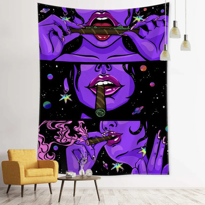 DecorBites™ Green Star Girl Tapestry Wall Hanging Psychedelic Home Decor