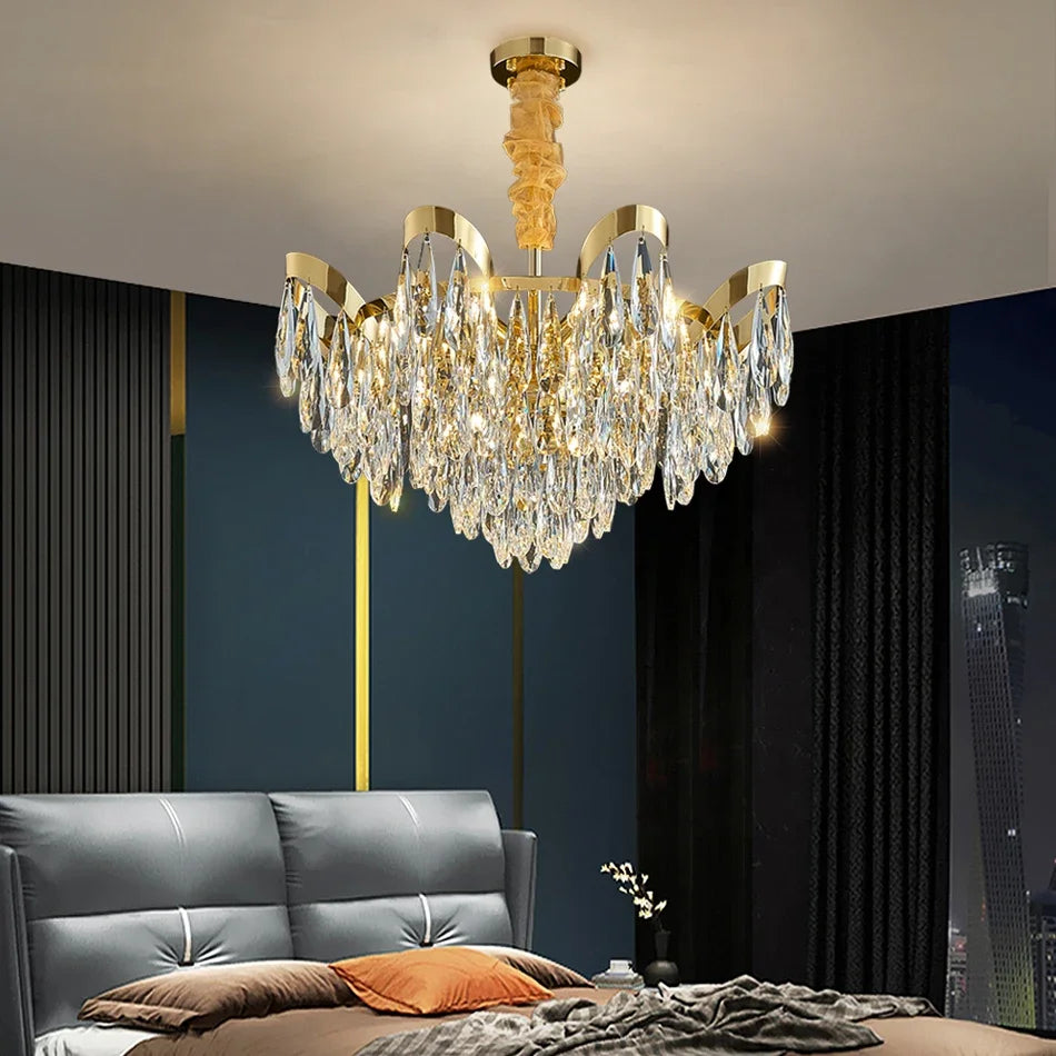 DecorBites™ LED Sunflower Crystal Ceiling Chandelier - Modern Living Dining Room Hanging Light