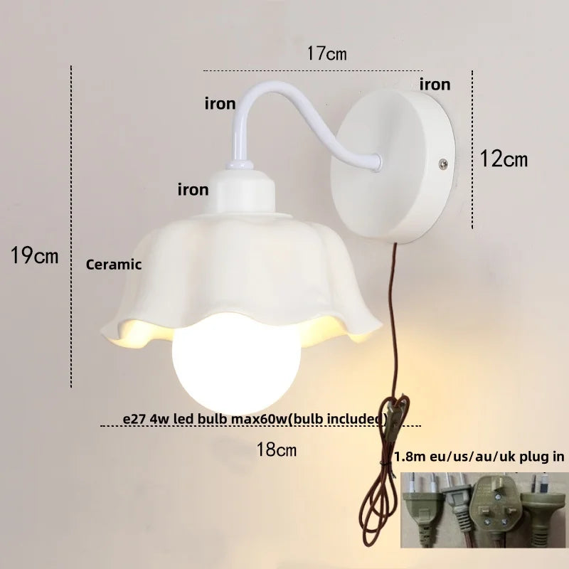DecorBites™ Glass Iron LED Wall Sconce Pull Chain Switch White Stair Light