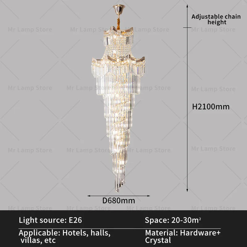 DecorBites™ Crystal Stair Chandelier: Modern Duplex Villa Light Luxury for Elegant Living Rooms