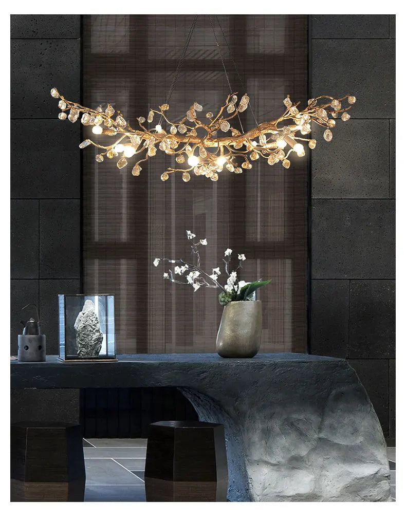 DecorBites™ Glass Crystal LED Branches Chandelier Pendant Light - Handmade Kapok Flower Decoration