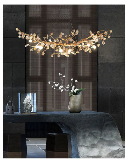 DecorBites™ Glass Crystal LED Branches Chandelier Pendant Light - Handmade Kapok Flower Decoration