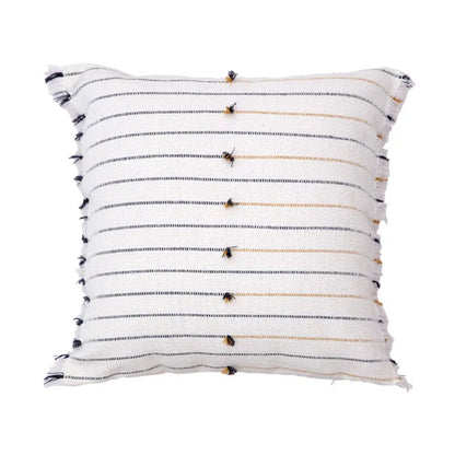 DecorBites™ Handmade Cotton Woven Cushion Tassels - Ivory Black Yellow Stripe Home Decor