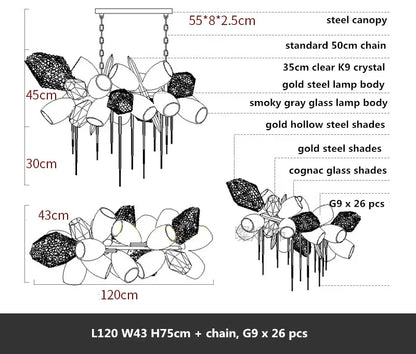 DecorBites™ Gold Steel LED Pendant Lights with Cognac/Gray Glass Shades