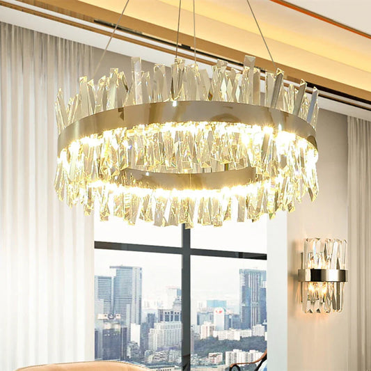 DecorBites™ Crystal LED Pendant Light Chrome/Gold Luxury Chandelier for Kitchen Living Room.