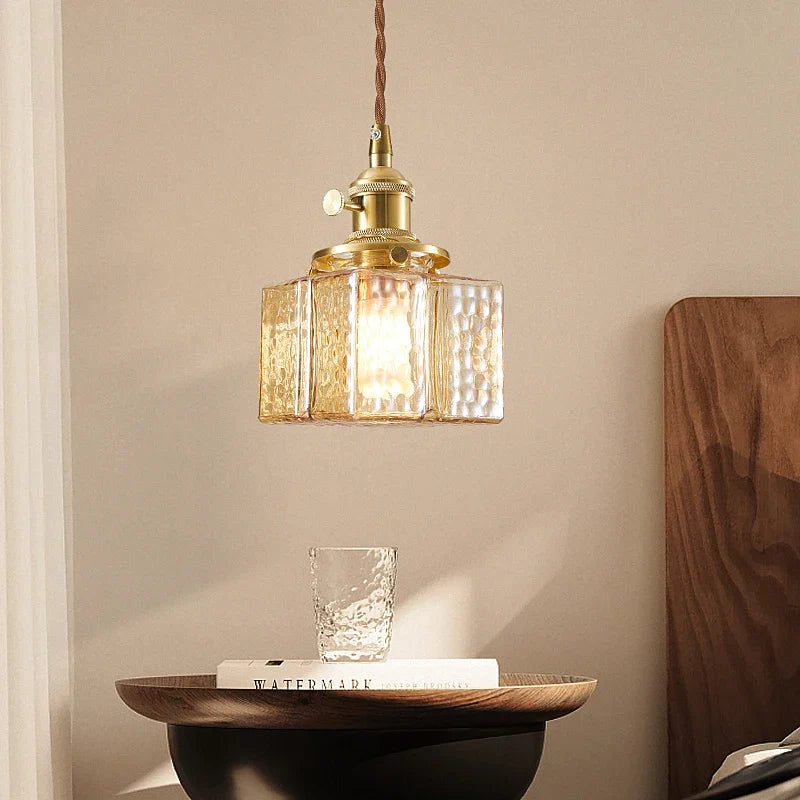 Japanese Vintage Glass Pendant Light in Polished Brass