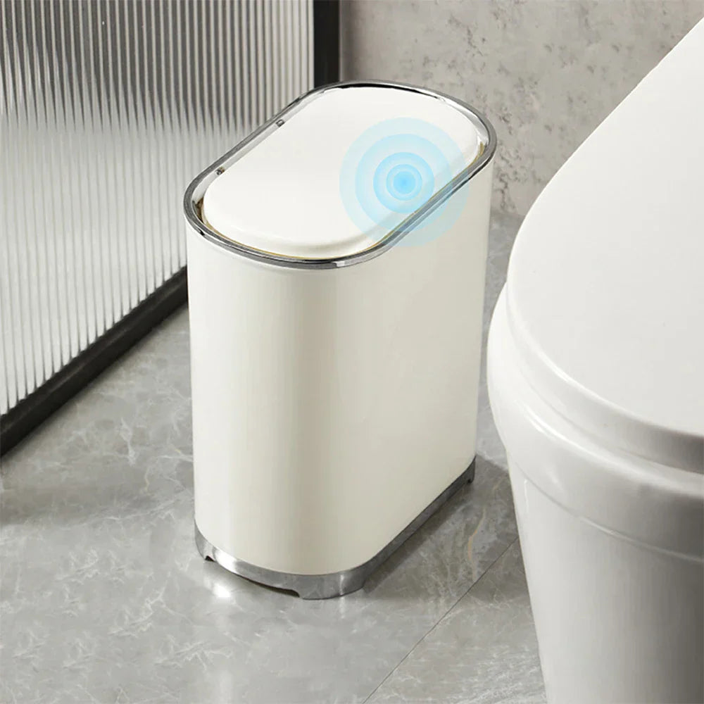DecorBites™ Light Luxury Bathroom Trash Can with Lid for Kitchen, Living Room - Waterproof Narrow Waste Bin