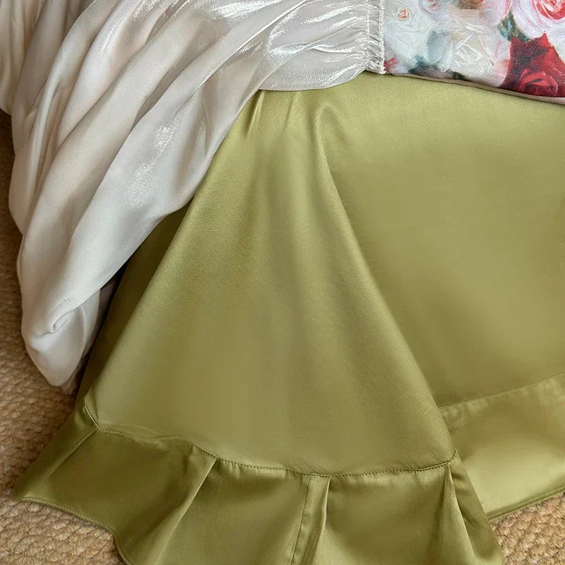 DecorBites™ French Rustic Rose Flowers Duvet Set with Pleated Ruffles & Egyptian Cotton