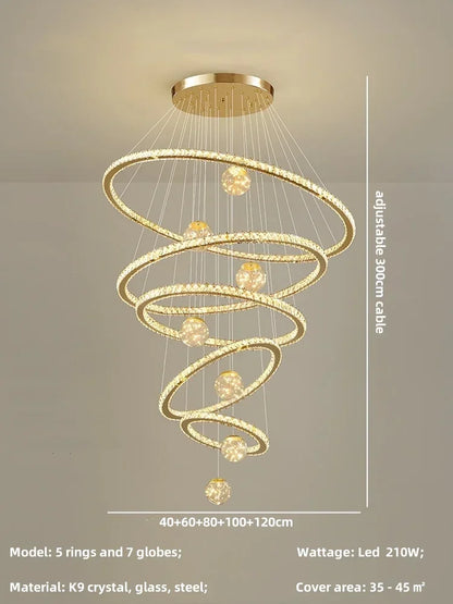 DecorBites™ Crystal LED Chandelier: Modern Living Room Pendant Lights, Glass Globe Hanging Lamp