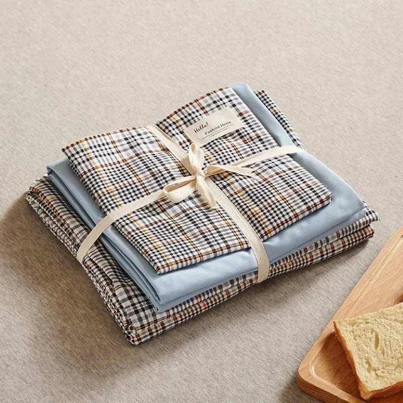 Cotton Grid Print Bed Set