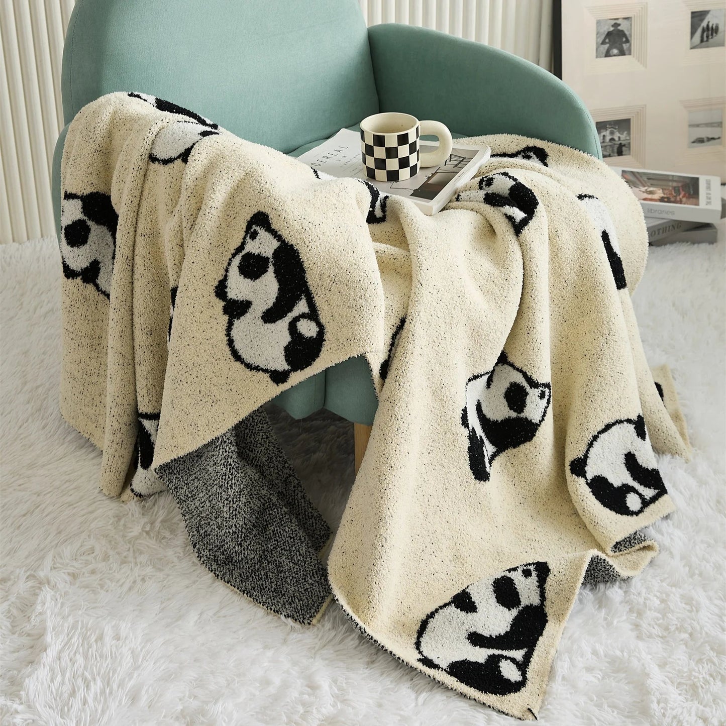 DecorBites™ Kawaii Panda Jacquard Throw Blanket
