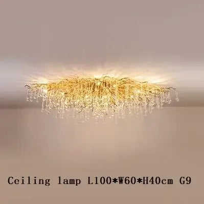 Gold Glass Pendant Chandelier Round L160cm