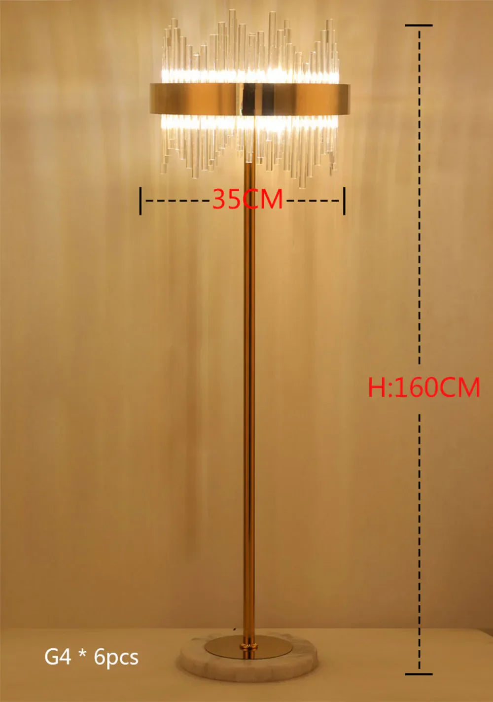 DecorBites™ Crystal Gold Floor Lamp for Bedroom & Living Room - Modern Luxury LED Light