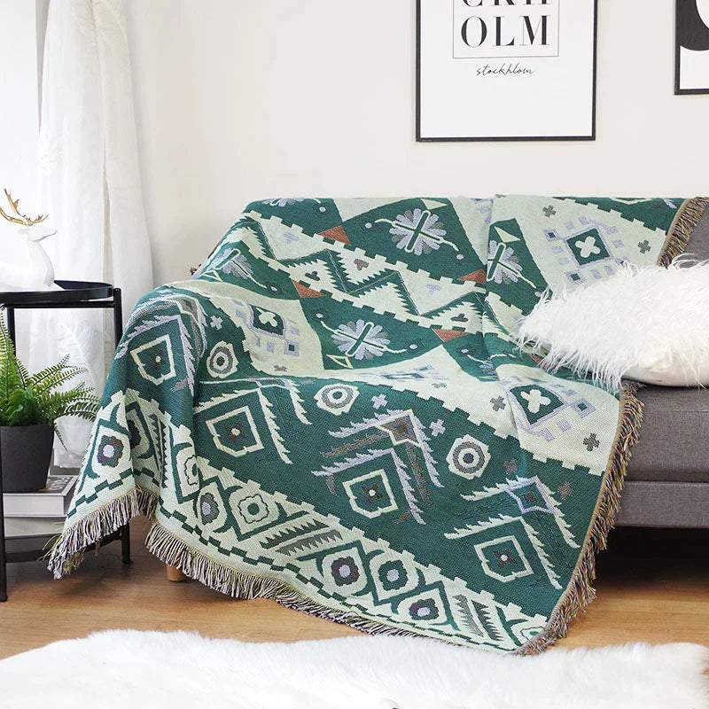 DecorBites™ Geo Ethnic Throw Blanket - Double-Sided Boho Sofa Cover & Travel Carpet